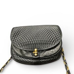 Vintage Bally Quilted Lambskin Chain Crossbody – Navy/Black | Made in Italy